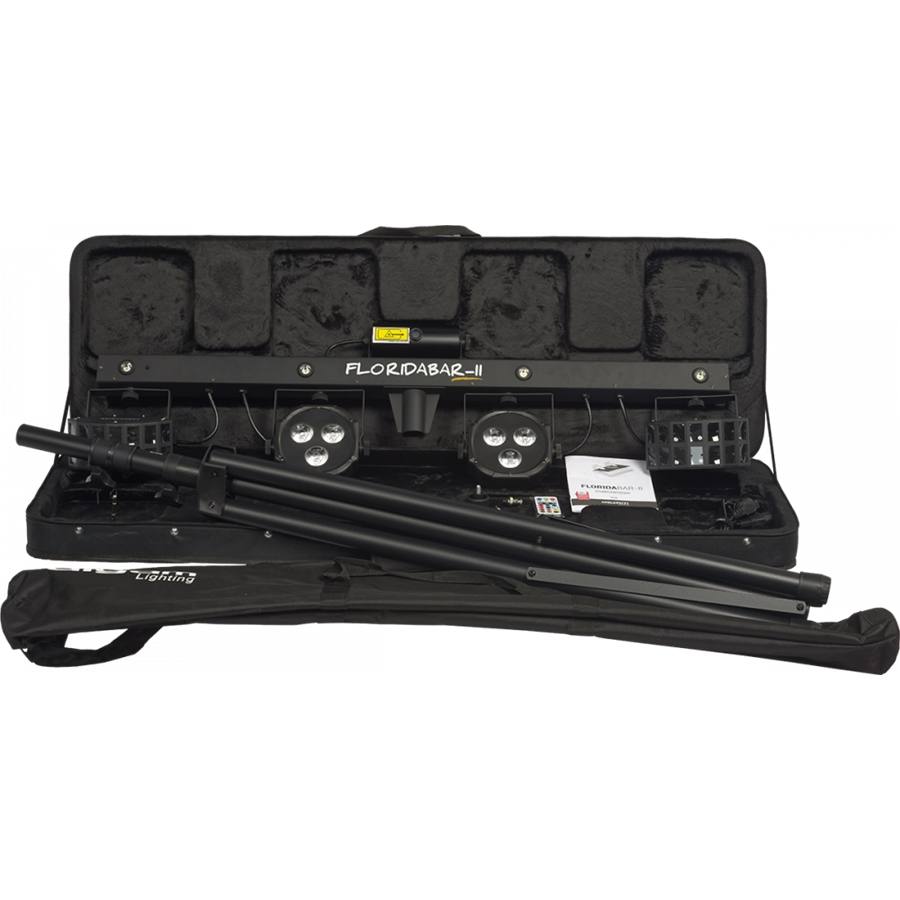 FLORIDABAR-II Kit su Treppiede Par + Derby + Strobo + Laser con Telecomando IR